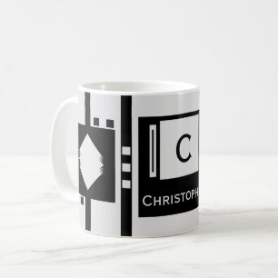 Grått och svart rand, kvadrater namn kaffemugg