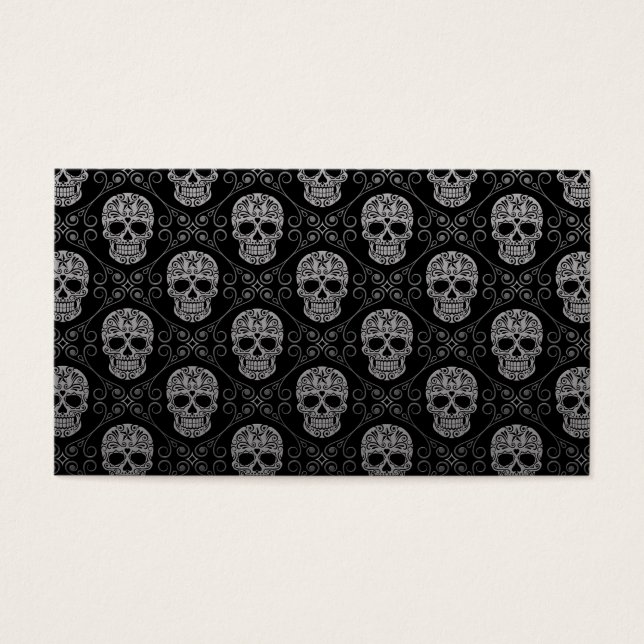Grått och svart socker Skull Mönster Visitkort (Framsidan)