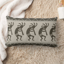 Grått och Svart sydvästra Kokopelli Aztec Mönster Lumbarkudde