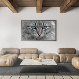 Grått och svart Tabby katt med vackra blå Ögon Poster