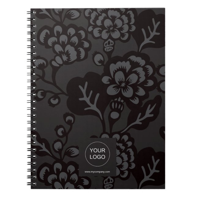 Grått och svart vibrant och fet Blommönster Anteckningsbok (Framsidan)