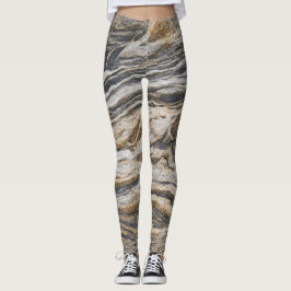 Grått och Tan Marble Mönster Yoga Leggings