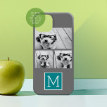 Grått och Teal Instagram Photo Collage Monogram<br><div class="desc">Använda 3-kvadratfoton som skapar en unik och personlig gåva. Eller så kan du behålla hipstervalpen och göra ett trendig till keepy. Om du behöver justera bilder klickar du på verktyg för att anpassa ändringar.</div>