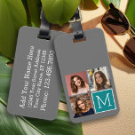 Grått och Teal Instagram Photo Collage Monogram Bagagebricka<br><div class="desc">Använda 3-kvadratfoton som skapar en unik och personlig gåva. Eller så kan du behålla hipstervalpen och göra ett trendig till keepy. Om du behöver justera bilder klickar du på verktyg för att anpassa ändringar.</div>