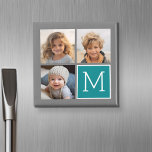 Grått och Teal Instagram Photo Collage Monogram Magnet<br><div class="desc">Använda 3-kvadratfoton som skapar en unik och personlig gåva. Eller så kan du behålla hipstervalpen och göra ett trendig till keepy. Om du behöver justera bilder klickar du på verktyg för att anpassa ändringar.</div>