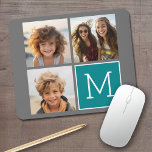 Grått och Teal Instagram Photo Collage Monogram Musmatta<br><div class="desc">Använda 3-kvadratfoton som skapar en unik och personlig gåva. Eller så kan du behålla hipstervalpen och göra ett trendig till keepy. Om du behöver justera bilder klickar du på verktyg för att anpassa ändringar.</div>