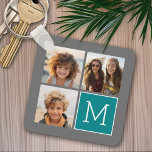Grått och Teal Instagram Photo Collage Monogram Nyckelring<br><div class="desc">Använda 3-kvadratfoton som skapar en unik och personlig gåva. Eller så kan du behålla hipstervalpen och göra ett trendig till keepy. Om du behöver justera bilder klickar du på verktyg för att anpassa ändringar.</div>