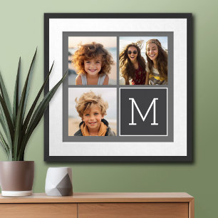 Grått och Teal Instagram Photo Collage Monogram Poster