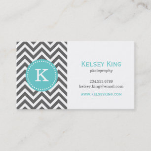Grått och turkos, Chevron Monogram Visitkort