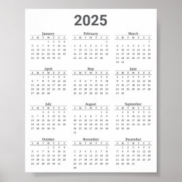 Grått och Vit 2025 år i en snabbkalender Poster