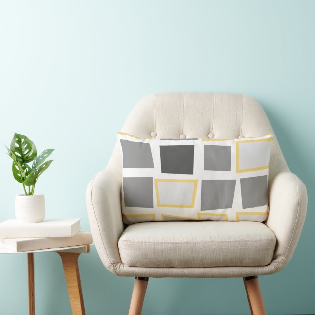 Grått och vit Abstrakt Triangel Geometric Mönster Lumbarkudde (Stol)