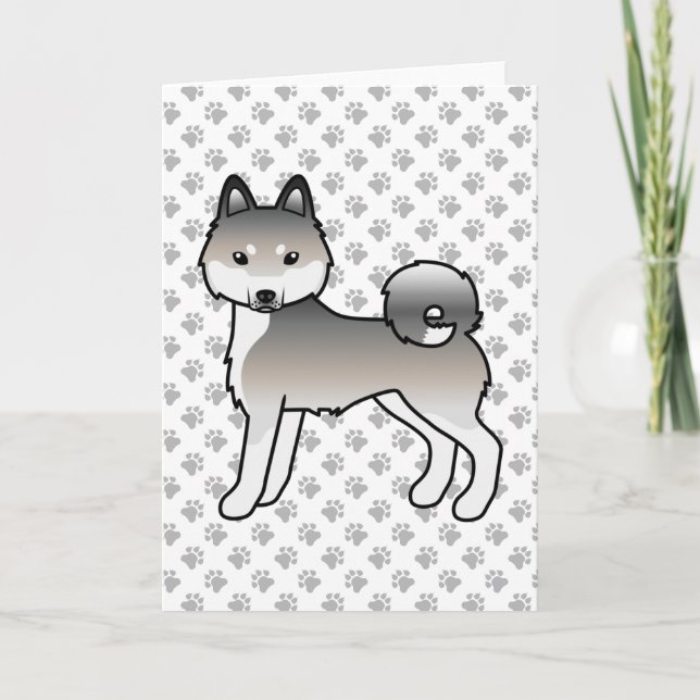 Grått och vit Alaska Klee Kai Cute Tecknad hund Kort (Framsida)