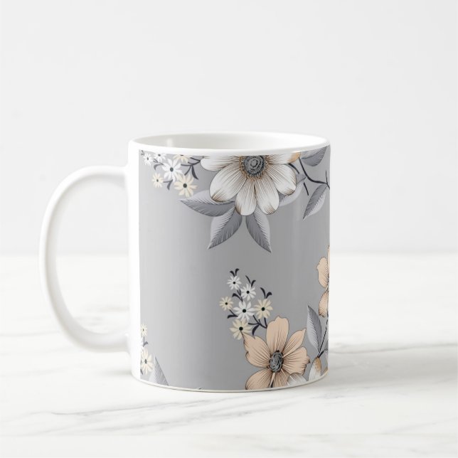 grått och vit blomma Mönster på grått-bakgrunden Kaffemugg (Vänster)