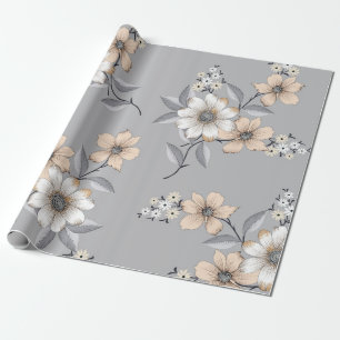 grått och vit blomma Mönster på grått-bakgrunden Presentpapper