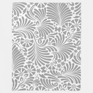 Grått och vit Blommigt Baroque Mönster Fleecefilt