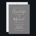 Grått och vit enkel Elegant, Bröllop Inbjudningar<br><div class="desc">Med namnteckning stil namn kan den här eleganten grått- och vita bröllopsinbjudan vara personlig med dina uppgifter i chic-vita bokstäver. Designad av Thisisnotme©</div>