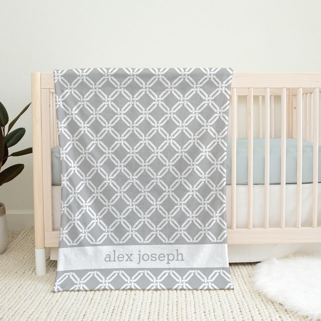 Grått och Vit Geometric Mönster Personlig Baby Fleecefilt (Skapare uppladdad)