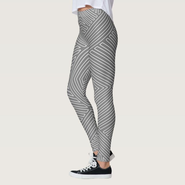 Grått och Vit geometrisk Linjer Leggings (Vänster)