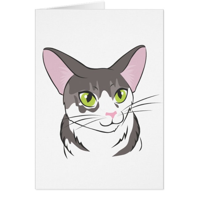 Grått och vit katt hälsningskort (Framsidan)