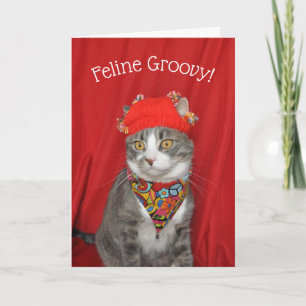 Grått och vit katt Hippie Valentine eller Birthday Kort