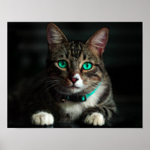 Grått och vit katt med blå Ögon och matchande koll Poster