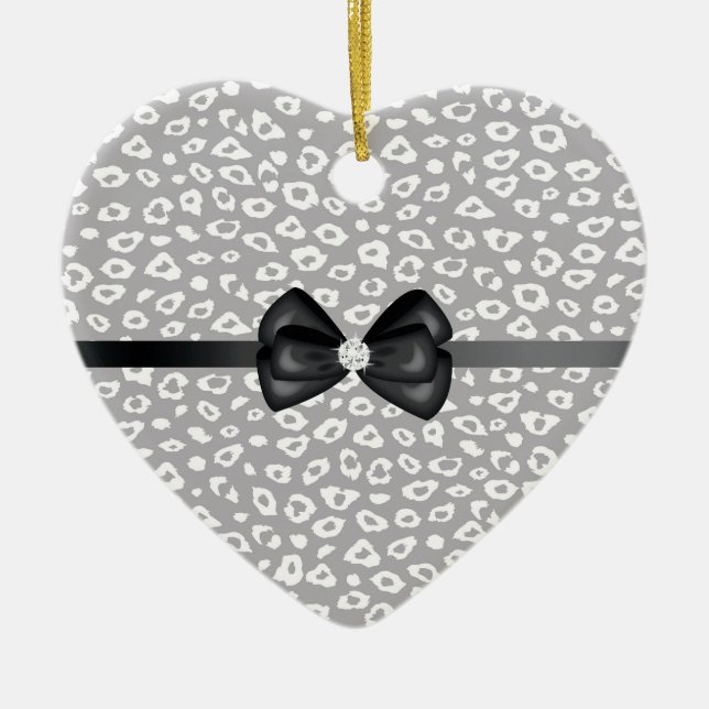 Grått och vit leopard Skriv ut med Bow Julgransprydnad Keramik (Framsidan)