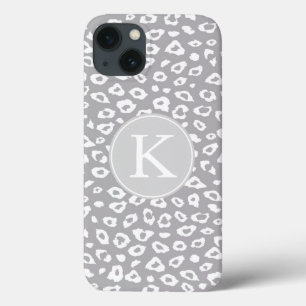 Grått och vit leopard Skriv ut Monogram