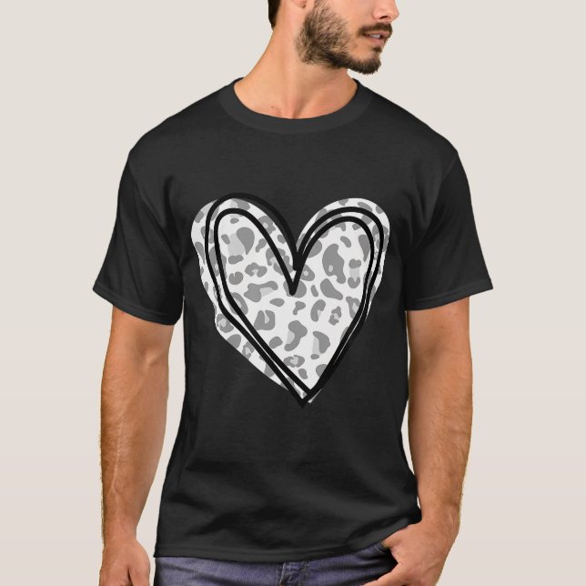 Grått och vit leopard Skriv ut Valentines day T Shirt (Framsida)