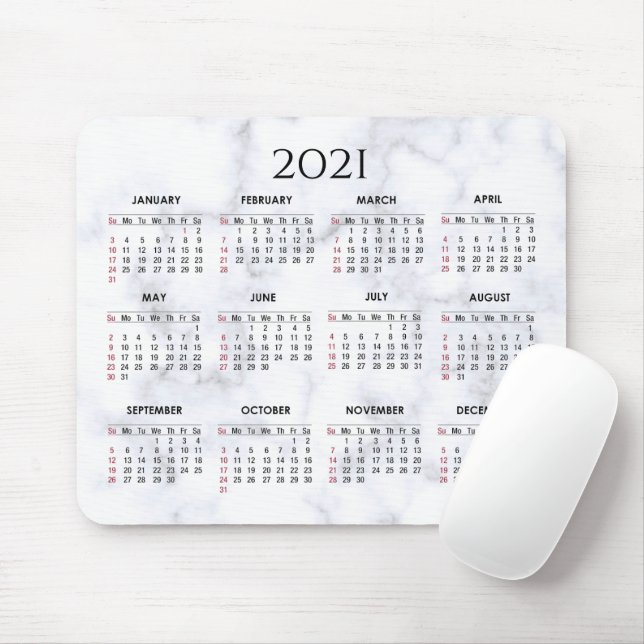 Grått och vit marmor| Anpassningsbar 2021 Kalender Musmatta (Med mus)