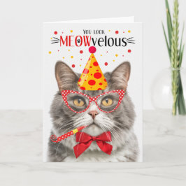 Grått och vit marmorkatt MEOWvelous Birthday Kort