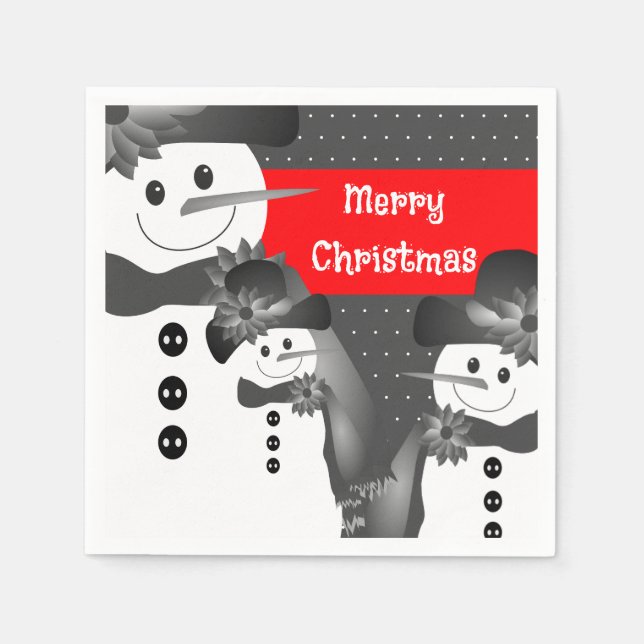 Grått och vit med röd Snögubbe, förändrad Pappersservett (Framsidan)