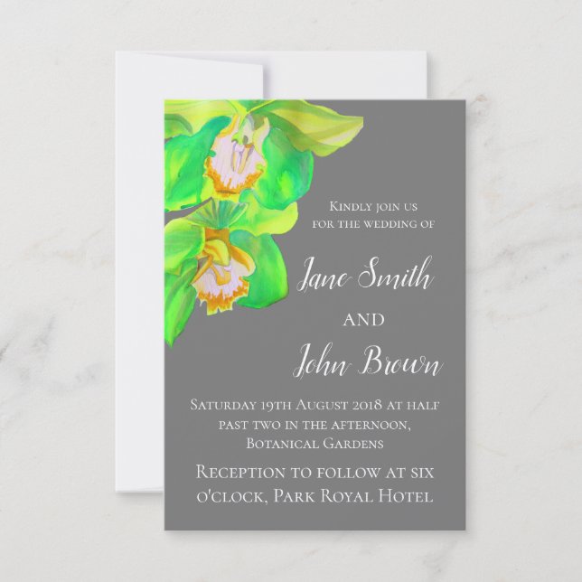 Grått och vit modern enkel orkidblomma bröllop inbjudningar (Framsida)