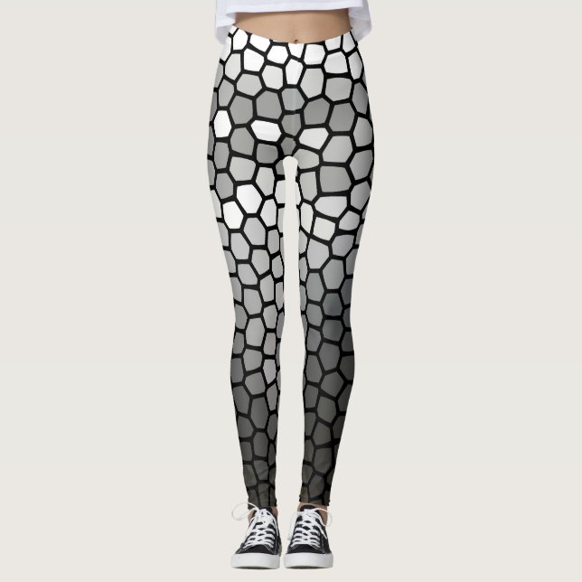Grått och vit modern geometrisk mosaikhoneykomb leggings (Framsida)