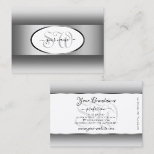 Grått och vit övertoningsmonogram Oval Silver Ram Visitkort