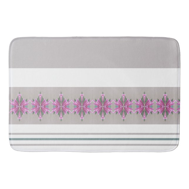 Grått och vit Rand med Rosa mönstrad accent Badrumsmatta (Framsidan)