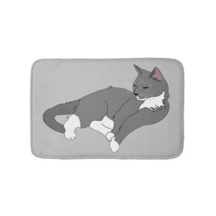 Grått och vit Tuxedo-katt Badrumsmatta