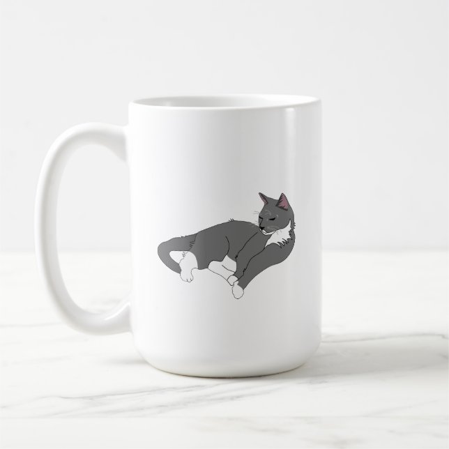 Grått och vit Tuxedo-katt Kaffemugg (Vänster)