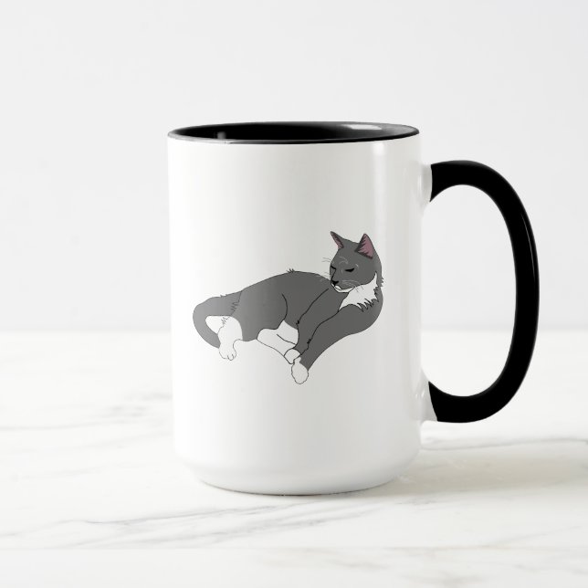 Grått och vit Tuxedo-katt Mugg (Höger)