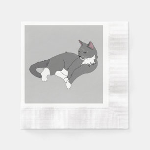 Grått och vit Tuxedo-katt Pappersservett
