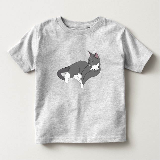 Grått och vit Tuxedo-katt T Shirt (Framsida)