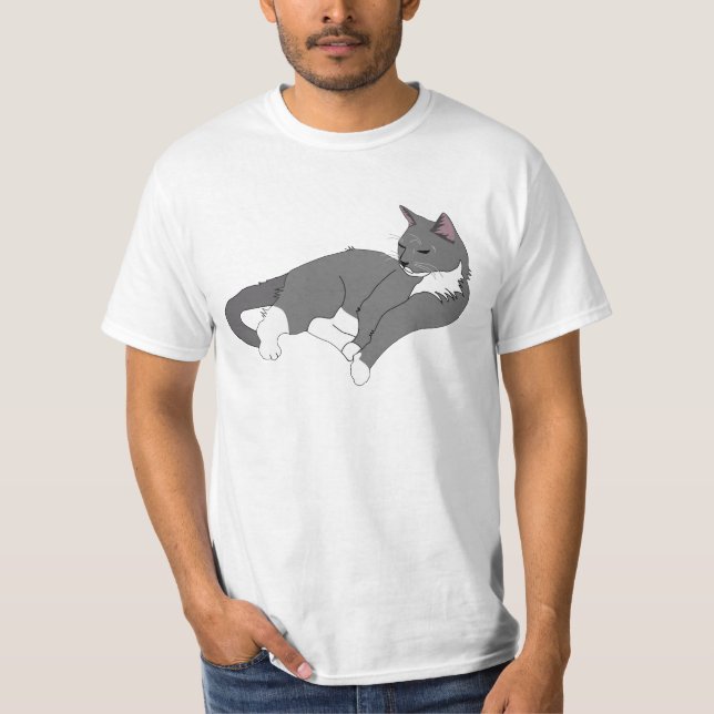 Grått och vit Tuxedo-katt T Shirt (Framsida)