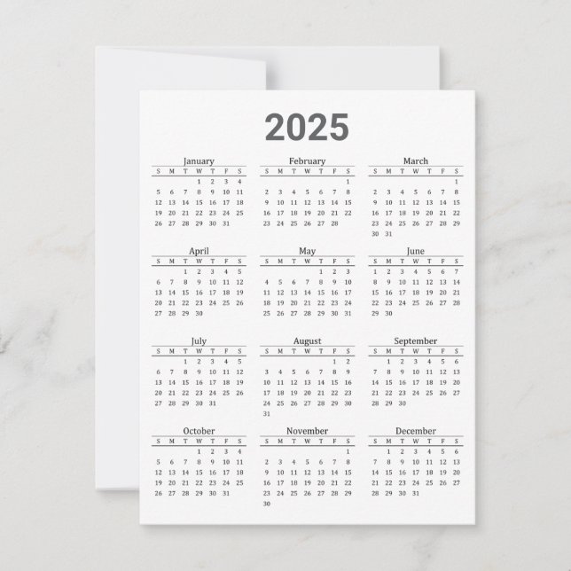 Grått och Vita 2025-årsjubileum i en snabbkalender Kort (Framsida)