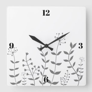 Grått och vita blommor fyrkantig klocka