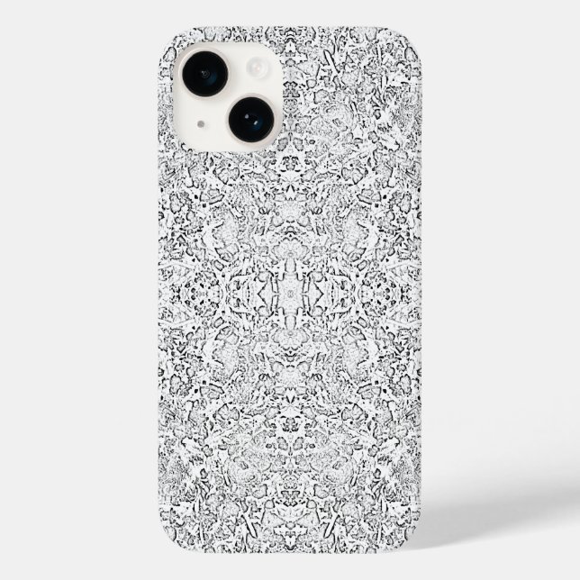 Grått och vita former Mönster iPhone 14 Fodral (Baksida)