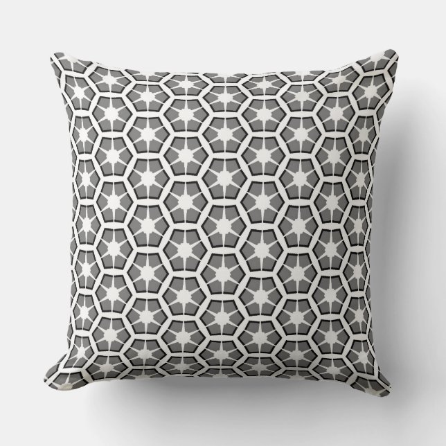Grått och Vita Hexagon Mönster Dekorativ kudde (Framsida)