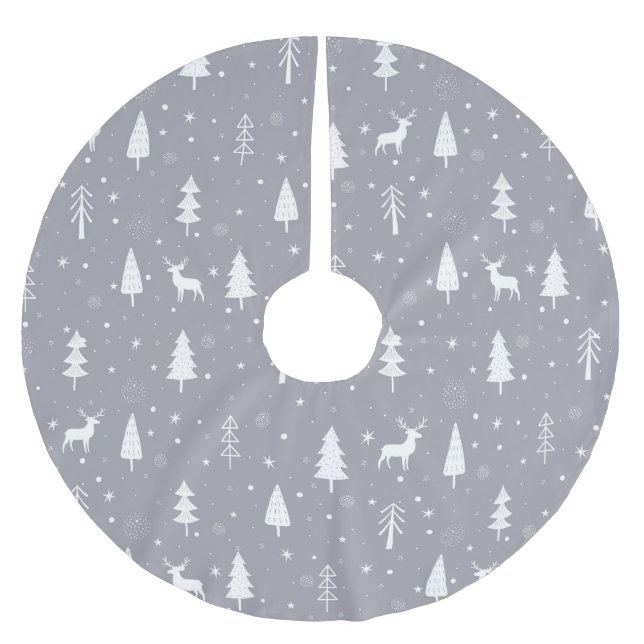 Grått och vita julklampor julgransmatta borstad polyester (Framsidan)