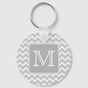 Grått och vita Zigzags med Anpassningsbar Monogram Nyckelring