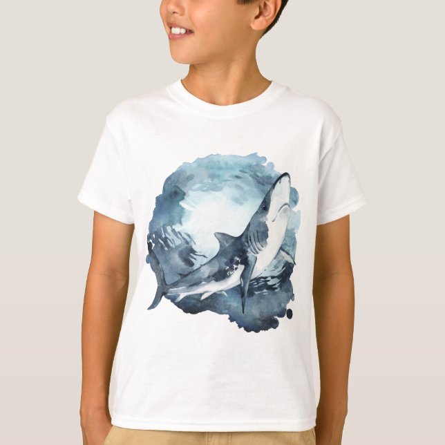 Grått och vitaktig haj i Vattenskärgen Blå havet T Shirt (Framsida)