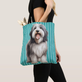 Grått- OCH VITBEARBETAT KOLLIE-HUND Tygkasse