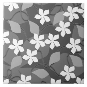 Grått- och vitblommor. Blom- modell Kakelplatta